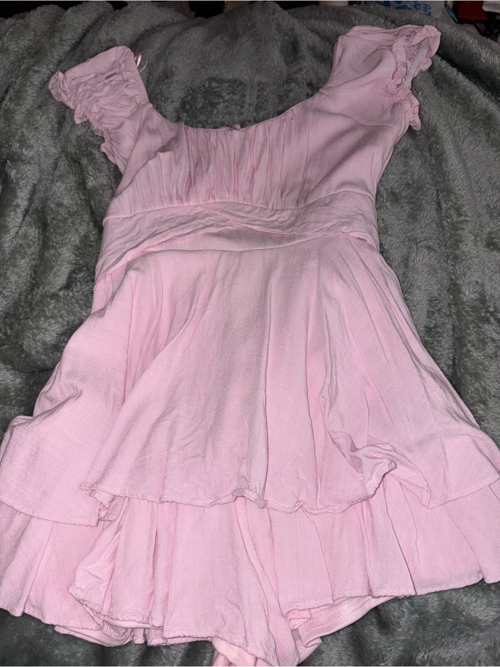 Girls' Pink Ruffled Tier Dress with Flutter Sleeves